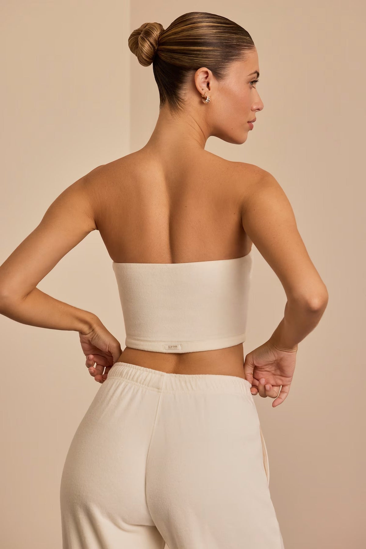 Brushed Jersey Hooded Cropped Shrug &amp; Bandeau Top in Ecru