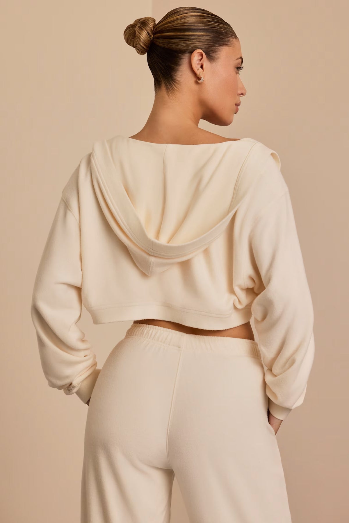 Brushed Jersey Hooded Cropped Shrug &amp; Bandeau Top in Ecru