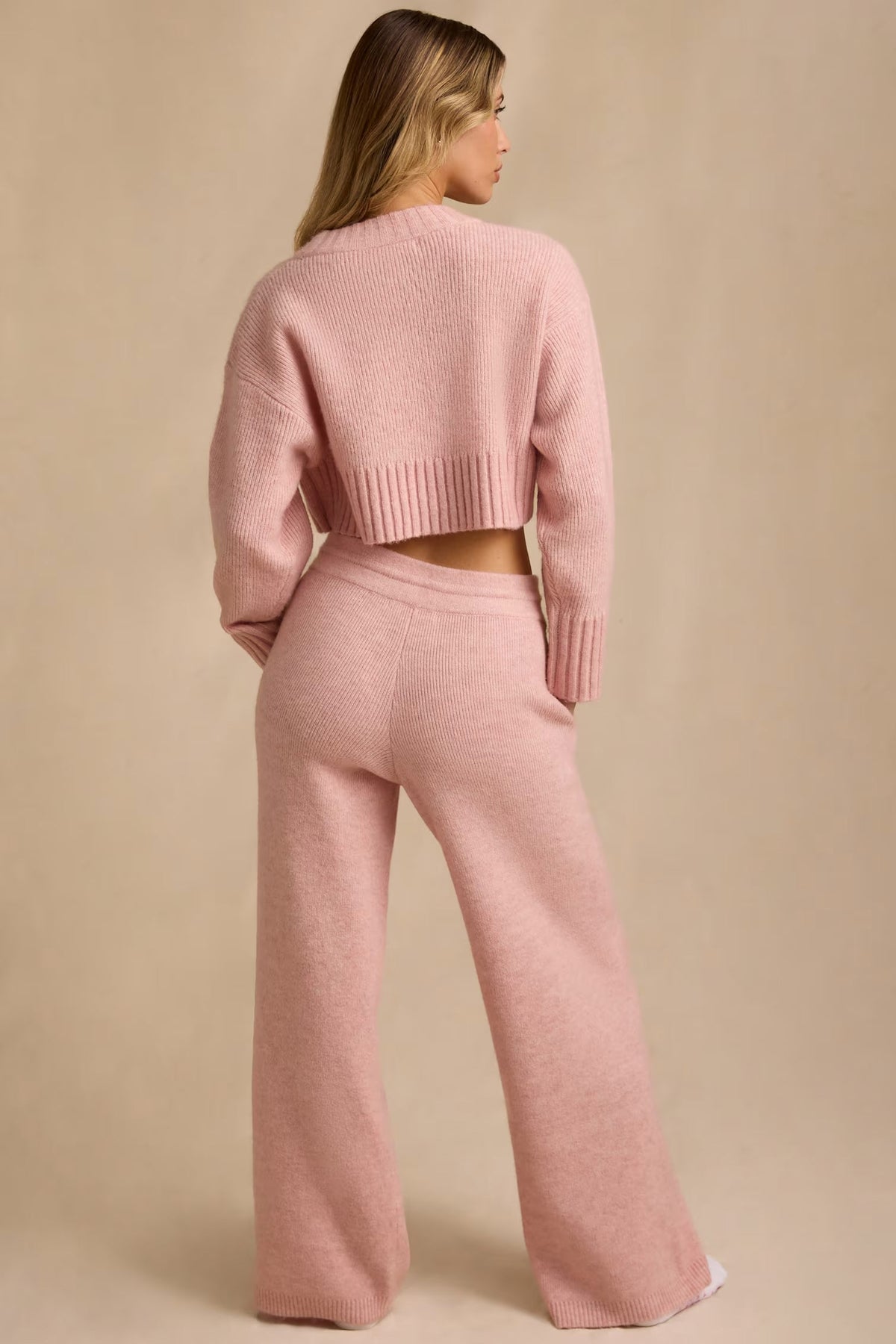 Cropped Knit Jumper &amp; Wide-Leg Joggers In Blush Pink