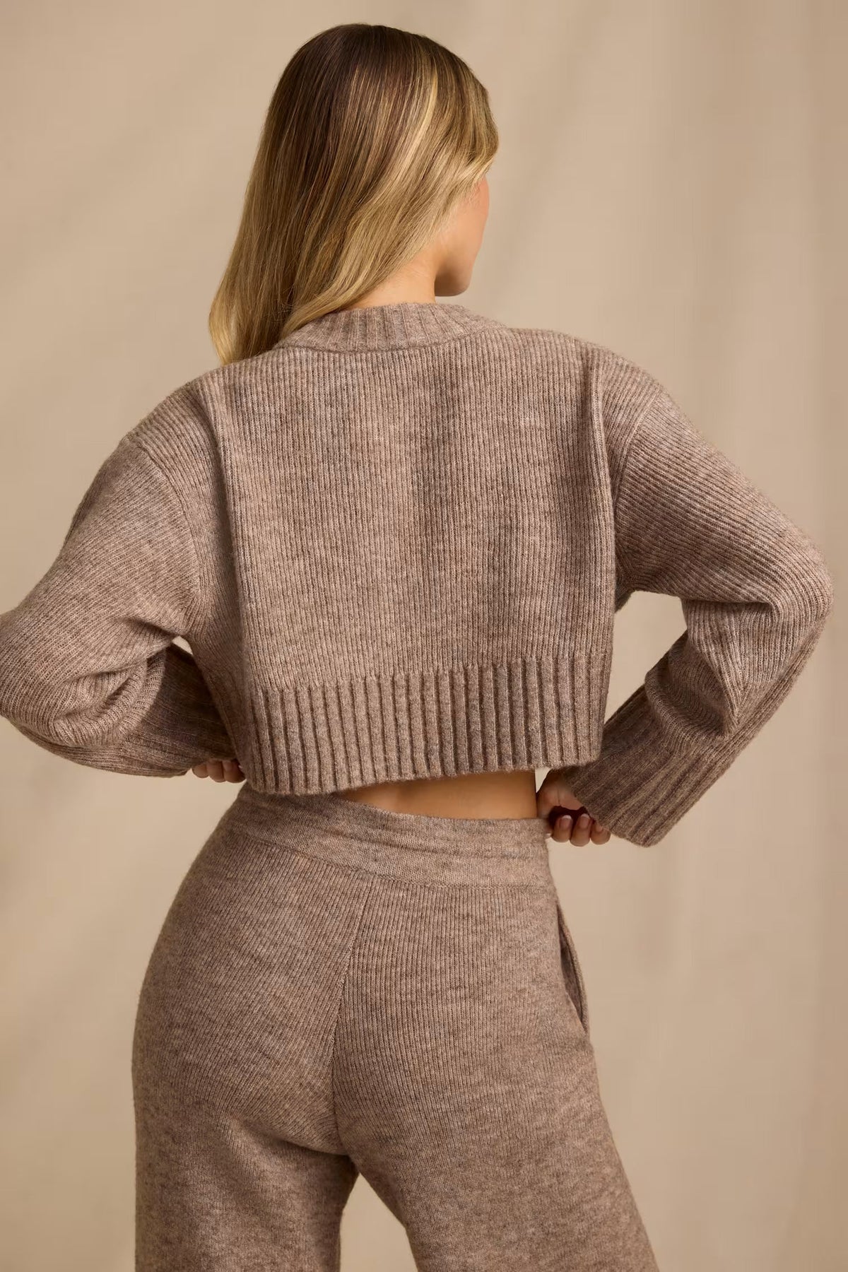 Cropped Knit Jumper in Brown Marl