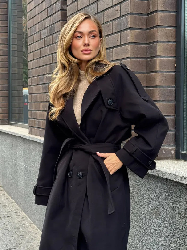 Cashmere Trench Coat Women Double-Breasted