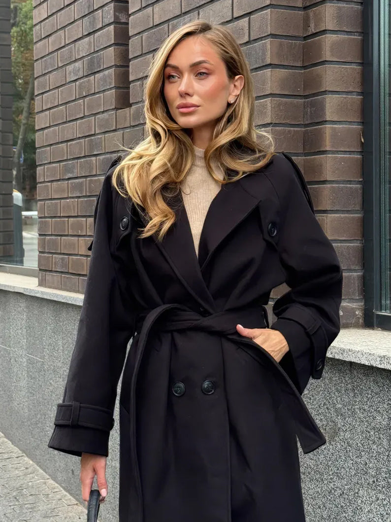 Cashmere Trench Coat Women Double-Breasted