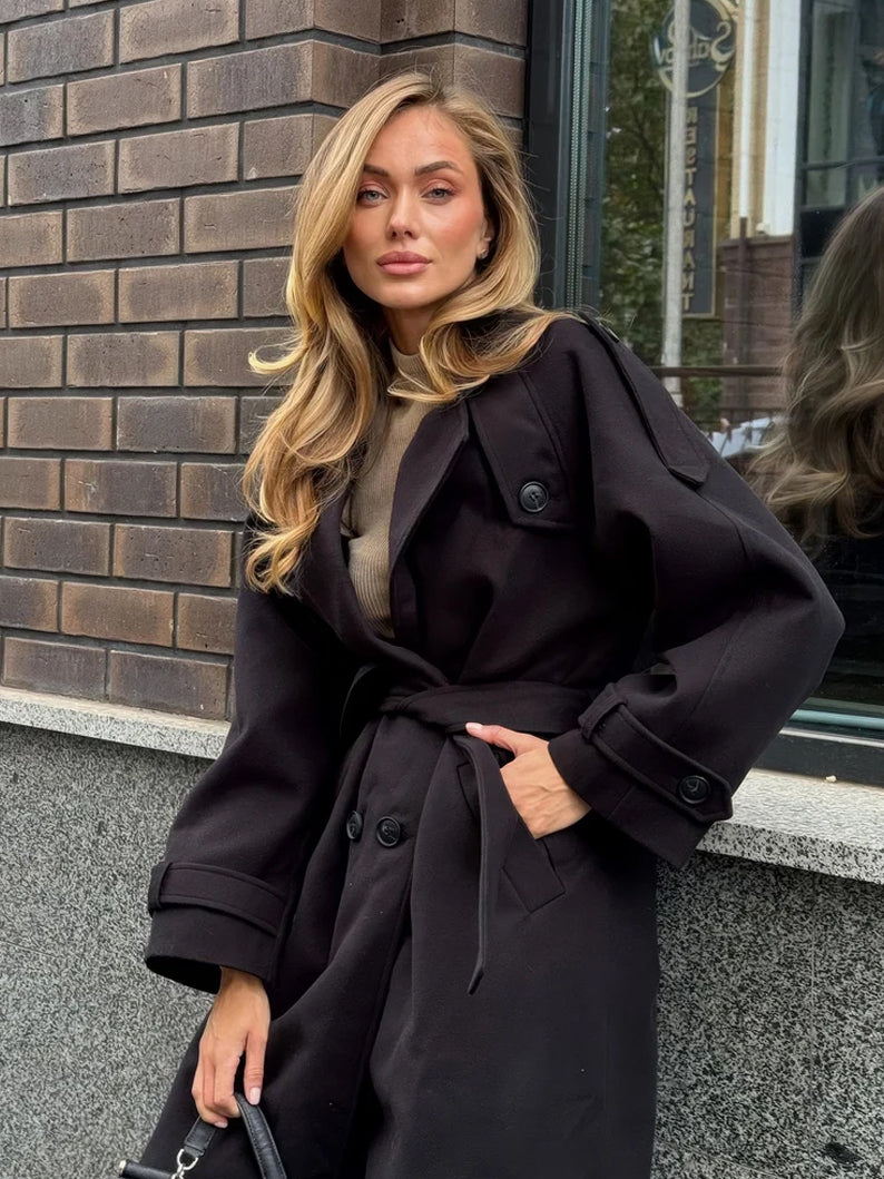 Cashmere Trench Coat Women Double-Breasted