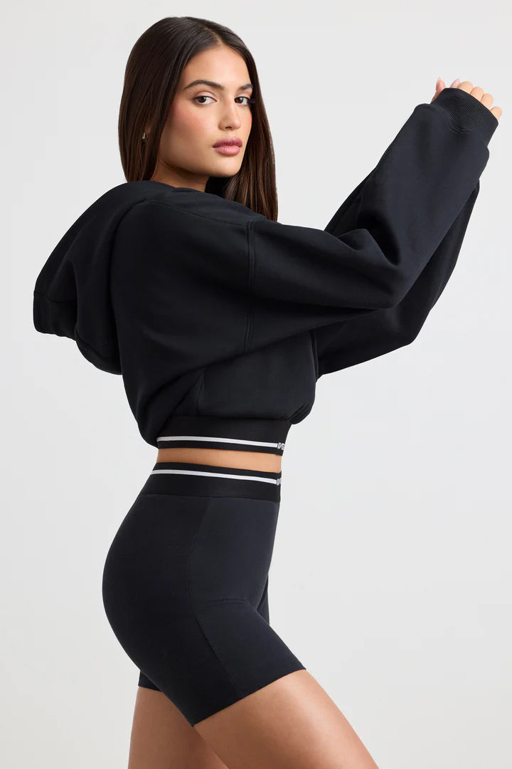 Women Cropped Hoodie &amp; Short in Black