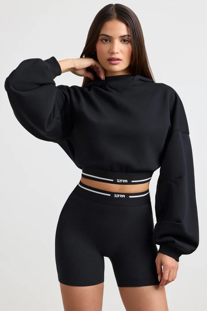 Women Cropped Hoodie &amp; Short in Black